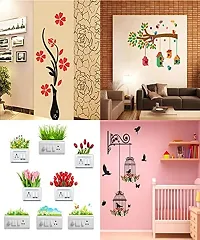 Ghar Kraft Set of 4 Wall Sticker Sb Flower | Flower Vase Red | Bird House On A Branch | Bird House On A Branch | Bird House On A Branch | Branches and Cages-thumb1