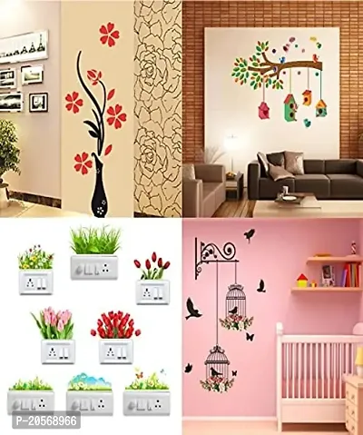 Ghar Kraft Set of 4 Wall Sticker Sb Flower | Flower Vase Red | Bird House On A Branch | Bird House On A Branch | Bird House On A Branch | Branches and Cages-thumb2