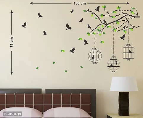 Ghar Kraft Set of 2 PVC Wall Sticker (Flying Bird with Cage and Magical Tree)-thumb4