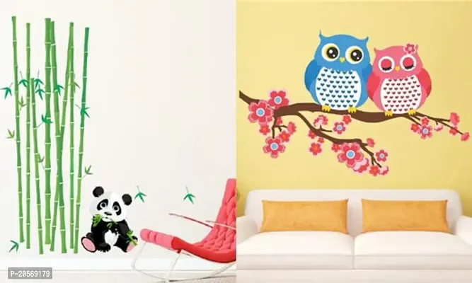 Ghar Kraft Combo Set of 2 Wall Stickers | Panda with Bamboo Sticks|Owl Always Love You