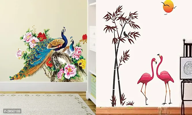 Ghar Kraft Set of 2 Wall Sticker Royal Peacock and Sunset Swan Wall Sticker