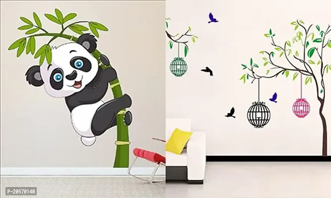 Ghar Kraft Combo Set of 2 Wall Stickers Baby Panda|Free Bird Case Color