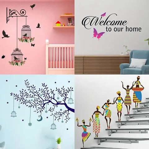 Ghar Kraft Set of 4 Combo Wall Stickers|Branches and Cages|