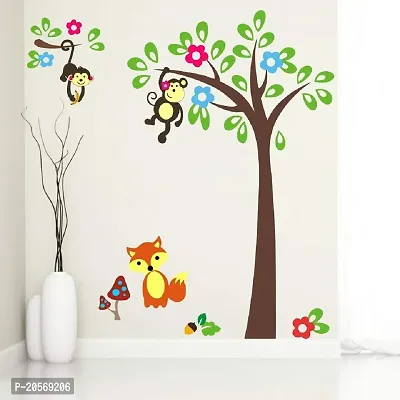 Ghar Kraft Combo Set of 2 Wall Stickers |Mom and Kid Elephant|Monkey Hanging On Tree-thumb3