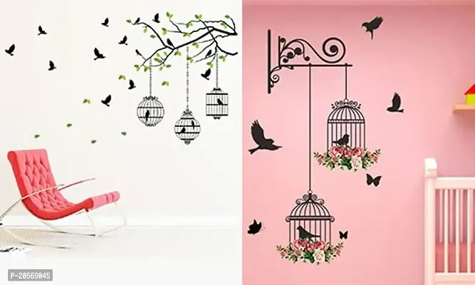 Ghar Kraft Combo Set of 2 Wall Stickers Dreamy Girl|Branches and Cages