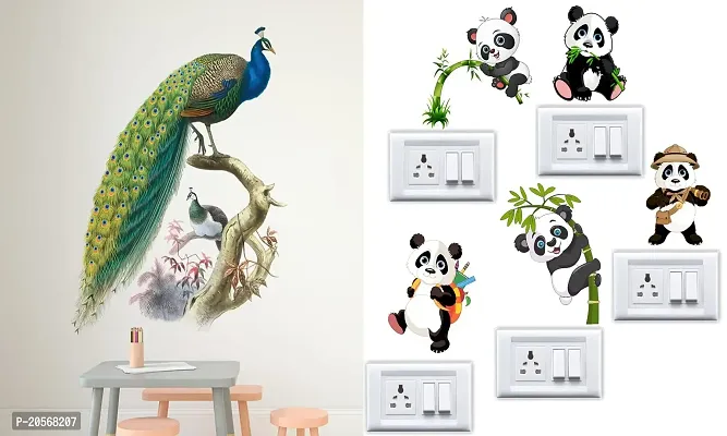 Ghar Kraft Set of 2 Wall Sticker Nature Peacock and Sb Panda Wall Sticker