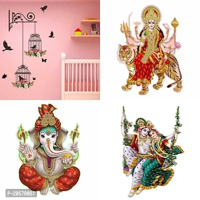 Ghar Kraft Set of 4 Combo Wall Stickers|Branches and Cages|Sherawali Maa|Ekdant|Radhamadhav Jhula-thumb0