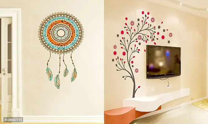 Ghar Kraft Set of 2 Wall Sticker Hand Drawn Dreamcatcher and Magical Tree Wall Sticker