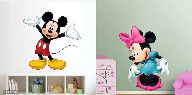 Ghar Kraft Mickey Mouse  Minnie Mouse Cartoon Wall Sticker for Kids Room, Living Room, Bedroom, Home, Office