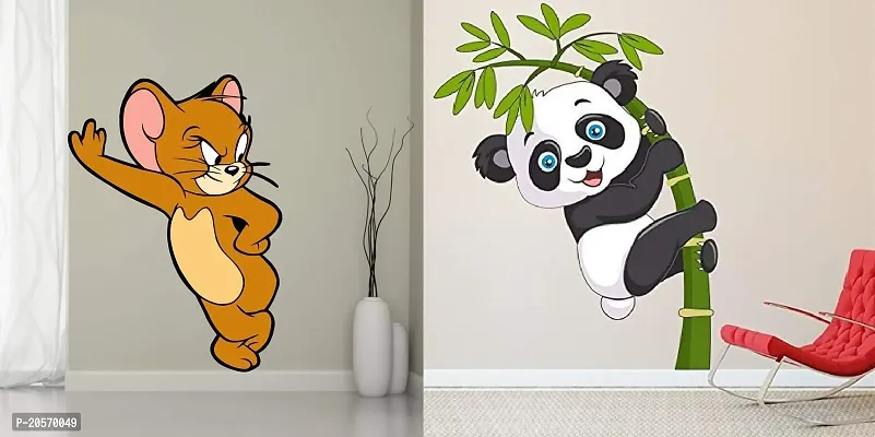 Ghar Kraft Set of 2 Self Adhesive Wall Sticker Animals and Baby Panda Wall Sticker for Puja Room Home Living Room Bedroom Kids Room