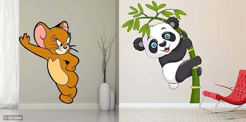 Ghar Kraft Set of 2 Self Adhesive Wall Sticker Animals and Baby Panda Wall Sticker for Puja Room Home Living Room Bedroom Kids Room-thumb0