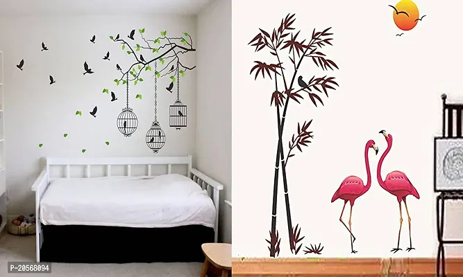 Ghar Kraft Flying Bird with Cage and Sunset Swan Wall Sticker +1 Baby Panda Sticker Wall Decals for Home, Living Room, Bedroom Decoration-thumb5