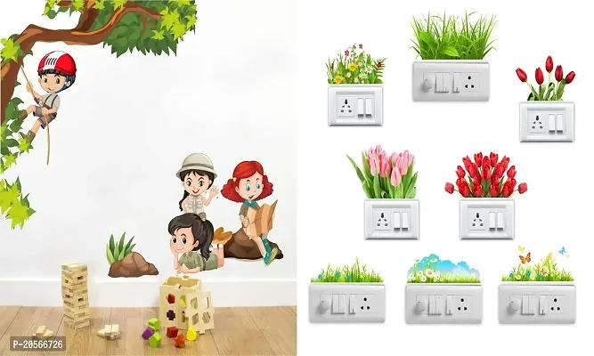 Ghar Kraft Set of 2 Wall Sticker Kids Activity and Sb Flower Wall Sticker