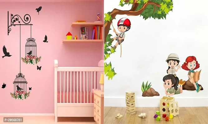 Ghar Kraft Set of 2 Wall Sticker Branches and Cages and Kids Activity Wall Sticker