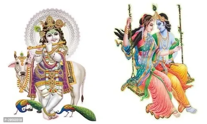 Ghar Kraft Combo Set of 2 Wall Stickers Nandlal with Cow|Radha Krishna Raas