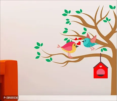 Ghar Kraft Designer Attractive Love Birds with Tree  Nest Wall Sticker for Wall/Bedroom/Livingroom/Hall (122 x 122 cm)