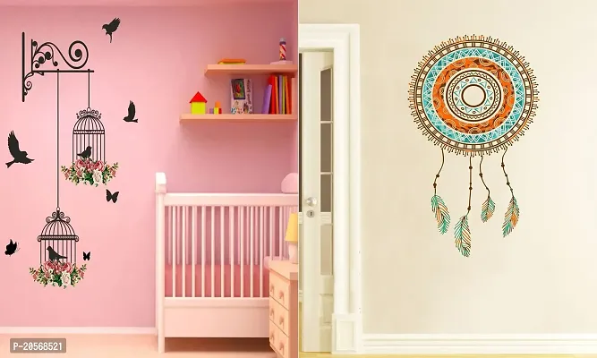 Ghar Kraft Set of 2 Wall Sticker Branches and Cages and Hand Drawn Dreamcatcher Wall Sticker