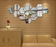 Ghar Kraft?Hexagon 13 Silver Acrylic Mirror Like Wall Sticker|Wall Sticker Decor|3D Wall Stickers for Home Decoration-thumb2