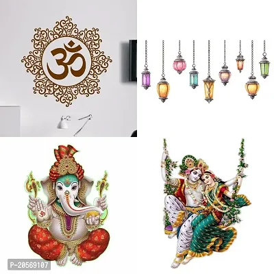 Ghar Kraft Set of 4 Combo Wall Stickers|Designer Om|Ekdant|Radhamadhav Jhula |Hanging Lamp|