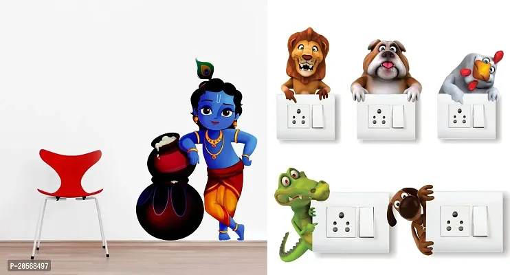 GHAR KRAFT Makhanchor Wall Sticker and Animals Switch Board for Room, Hall, Kitchen (PVC Viny)