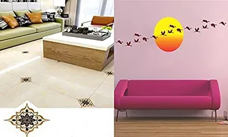 Ghar Kraft Set of 2 Wall Sticker Black with Golden Rangoli Floor Sticker Andsunrise with Flying Birds Wall Sticker-thumb1