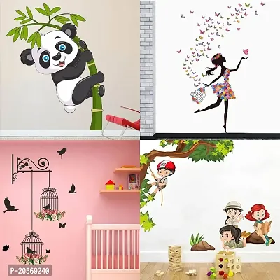 Ghar Kraft Set of 4 Combo Wall Stickers|Baby Panda|Dreamy Girl|Branches and Cages|Kids Activity|