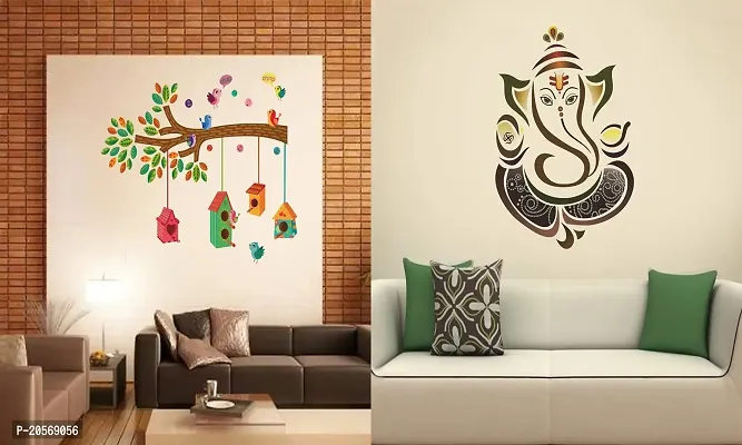 Ghar Kraft Set of 2 Wall Sticker Bird House On A Branch and Royal Ganesh Wall Sticker-thumb0