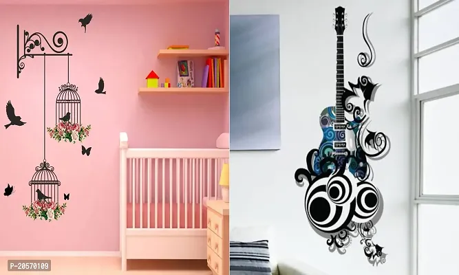 Ghar Kraft Set of 2 Wall Sticker Branches and Cages and Guitar Wall Sticker-thumb0