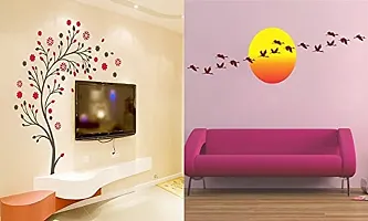 Ghar Kraft Set of 2 Wall Sticker Magical Tree and Sunrise with Flying Birds Wall Sticker-thumb1