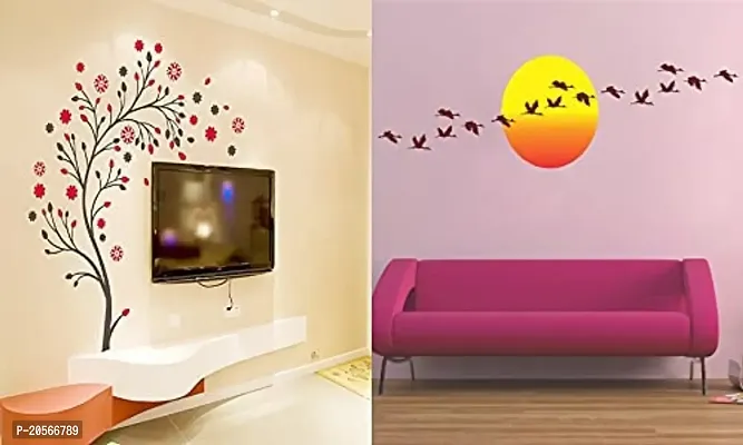 Ghar Kraft Set of 2 Wall Sticker Magical Tree and Sunrise with Flying Birds Wall Sticker-thumb2