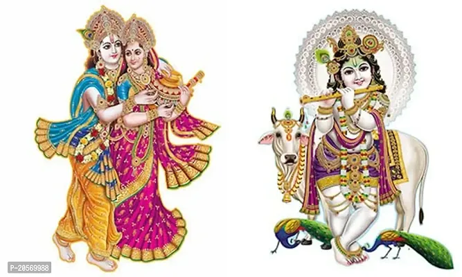 Ghar Kraft Combo Set of 2 Wall Stickers Radha Keshav|Nandlal with Cow