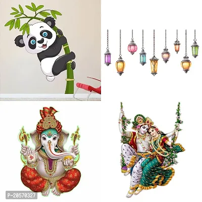 Ghar Kraft Set of 4 Combo Wall Stickers|Baby Panda|Ekdant|Radhamadhav Jhula |Hanging Lamp|