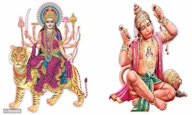 Ghar Kraft Combo Set of 2 Wall Stickers Maa Jagdamba|Ram Bhakt Hanuman