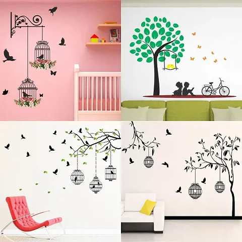 Ghar Kraft Set of 4 Combo Wall Stickers|Branches and Cages|