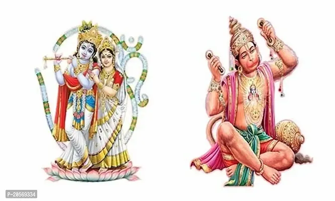 Ghar Kraft Combo Set of 2 Wall Stickers Radha Krishna with Om|Ram Bhakt Hanuman