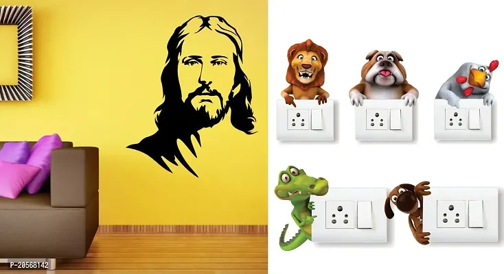 GHAR KRAFT Jesus Christ Wall Sticker and Animals Switch Board for Room, Hall, Kitchen (PVC Viny)