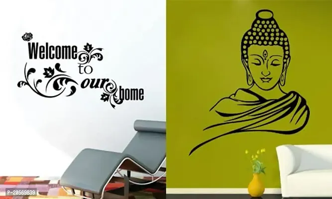 Ghar Kraft Combo Set of 2 Wall Stickers Welcome Home Vine|Buddha