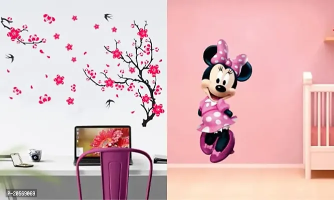 Ghar Kraft Combo Set of 2 Wall Stickers Different Tree with Flower|Minnie Mouse