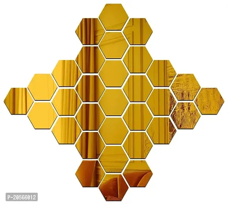 Ghar Kraft?Hexagon 31 Golden Acrylic Wall Sticker|Wall Sticker Decor|3D Wall Stickers for Home Decoration|Wall Sticker 3D for Hall|