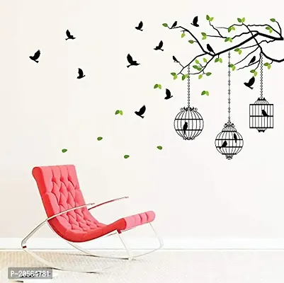 Ghar Kraft Chirping Birds with Cage Wall Sticker