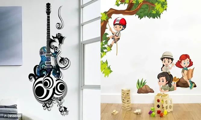 Ghar Kraft Set of 2 Wall Sticker Guitar and Kids Activity Wall Sticker