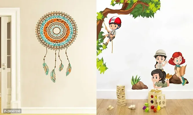 Ghar Kraft Set of 2 Wall Sticker Hand Drawn Dreamcatcher and Kids Activity Wall Sticker