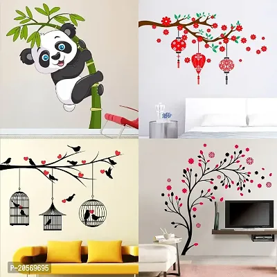 Ghar Kraft Set of 4 Combo Wall Stickers|Baby Panda|Lovebirds  Hearts|Magical Tree|Red Flower  Lantern-thumb0