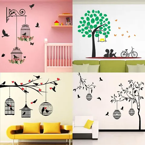 Ghar Kraft Set of 4 Combo Wall Stickers|Branches and Cages|