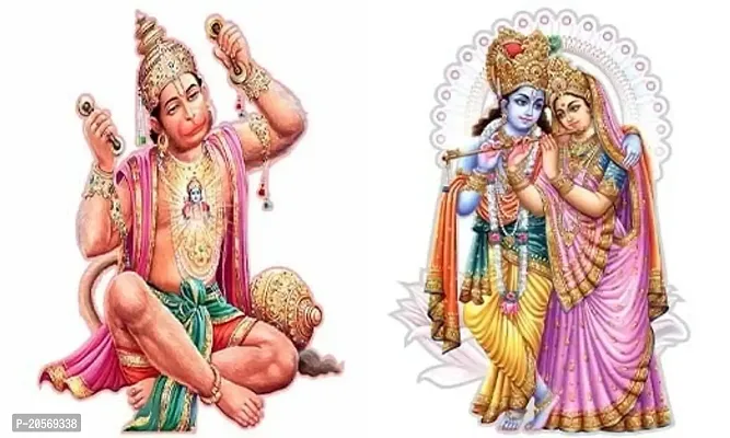 Ghar Kraft Combo Set of 2 Wall Stickers Ram Bhakt Hanuman|Radha Madhav