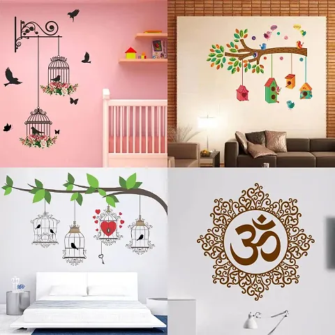 Ghar Kraft Set of 4 Combo Wall Stickers|Branches and Cages|