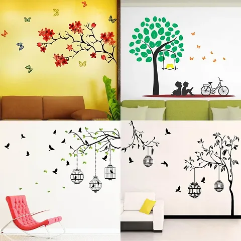 Ghar Kraft Set of 4 Combo Wall Stickers|Chinese Flower