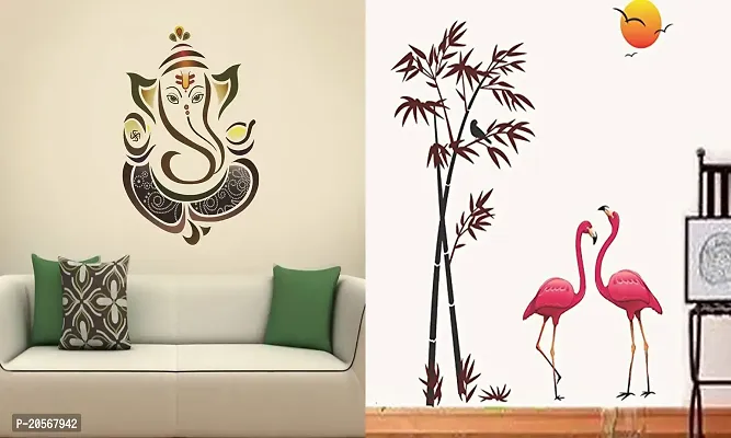 Ghar Kraft Set of 2 Wall Sticker Royal Ganesh and Sunset Swan Wall Sticker