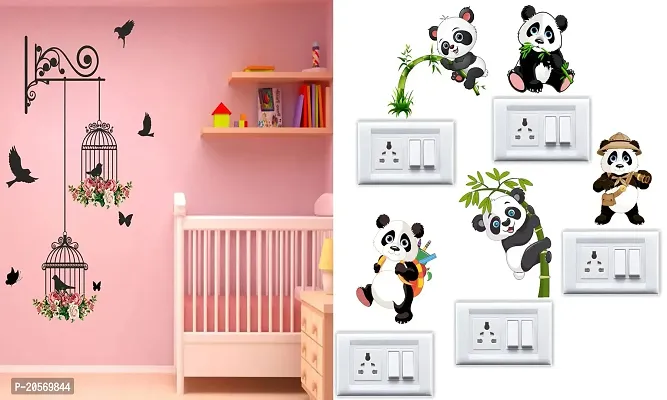 Ghar Kraft Set of 2 Wall Sticker Branches and Cages and Sb Panda Wall Sticker