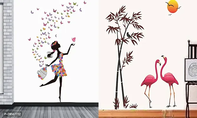 Ghar KraftSet of 2 Wall Sticker Dream Girl and Sunset Swan Wall Sticker